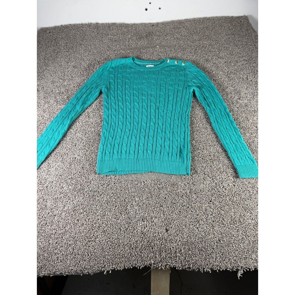 Croft & Barrow Cable Knit Sweater Women;s Teal Blue Gold Buttons Classic - S